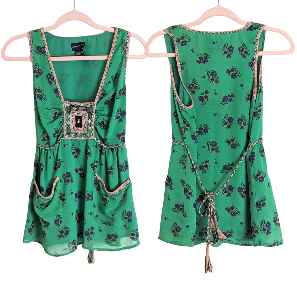 Nordstrom Central Park West Baby Doll Top Embroidered Pockets Women's Size Mediu